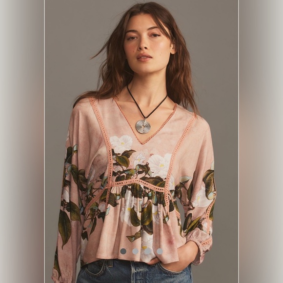 Anthropologie Tops - Anthropologie Conditions Apply Pink Floral Trasa Top